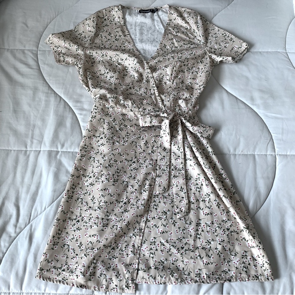 0 petite floral print wrap around midi dress